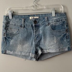 l.e.i. Ashley Trouble Juniors 9 Light Blue Distressed Denim Shorts Y2K